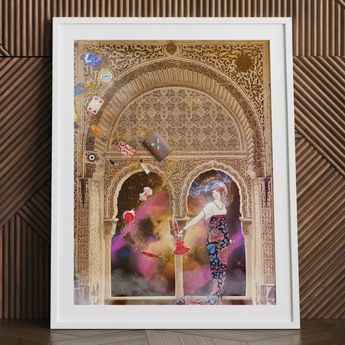 Thea the Space Nymph - Surreal Cosmic Myth Art Print Framed Art Print Woman Ornate Patterned Dress Intricate Cosmic Enchantress Bridging,