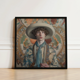 Framed Portrait Man Wide-brimmed Hat Patterned Attire Set Dandy Gay Cowboy, Handsome Homosexual Outlaw’s, Aesthetic