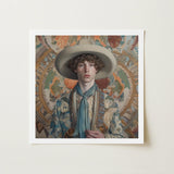 Theodore - Handsome Gay Cowboy Art Print / Canvas Square-framed Portrait Young Man Wide-brimmed Beige Hat Dandy, Homosexual Outlaw’s,