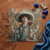 Theodore - Handsome Gay Cowboy Art Print / Canvas Square Portrait Young Man Wide-brimmed Hat Patterned Dandy, Homosexual Outlaw’s,