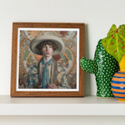 Theodore Handsome Gay Cowboy Art Print, Framed Portrait Painting Figure Wide Brimmed Hat Decorative Floral