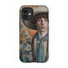 Theodore - Handsome Gay Cowboy Iphone Case, 12 Mini / Matte, Phone Case Portrait Young Person Wide-brimmed Hat Patterned