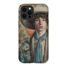 Theodore - Handsome Gay Cowboy Iphone Case, 12 Pro Max / Matte, Phone Case Portrait Young Person Cowboy Hat Ornate