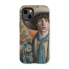 Theodore - Handsome Gay Cowboy Iphone Case, 13 Mini / Matte, Phone Case Portrait Young Person Wide-brimmed Hat Colorful