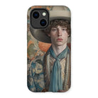 Theodore - Handsome Gay Cowboy Iphone Case, 14 Plus / Matte, Phone Case Portrait Young Person Cowboy Hat Ornate