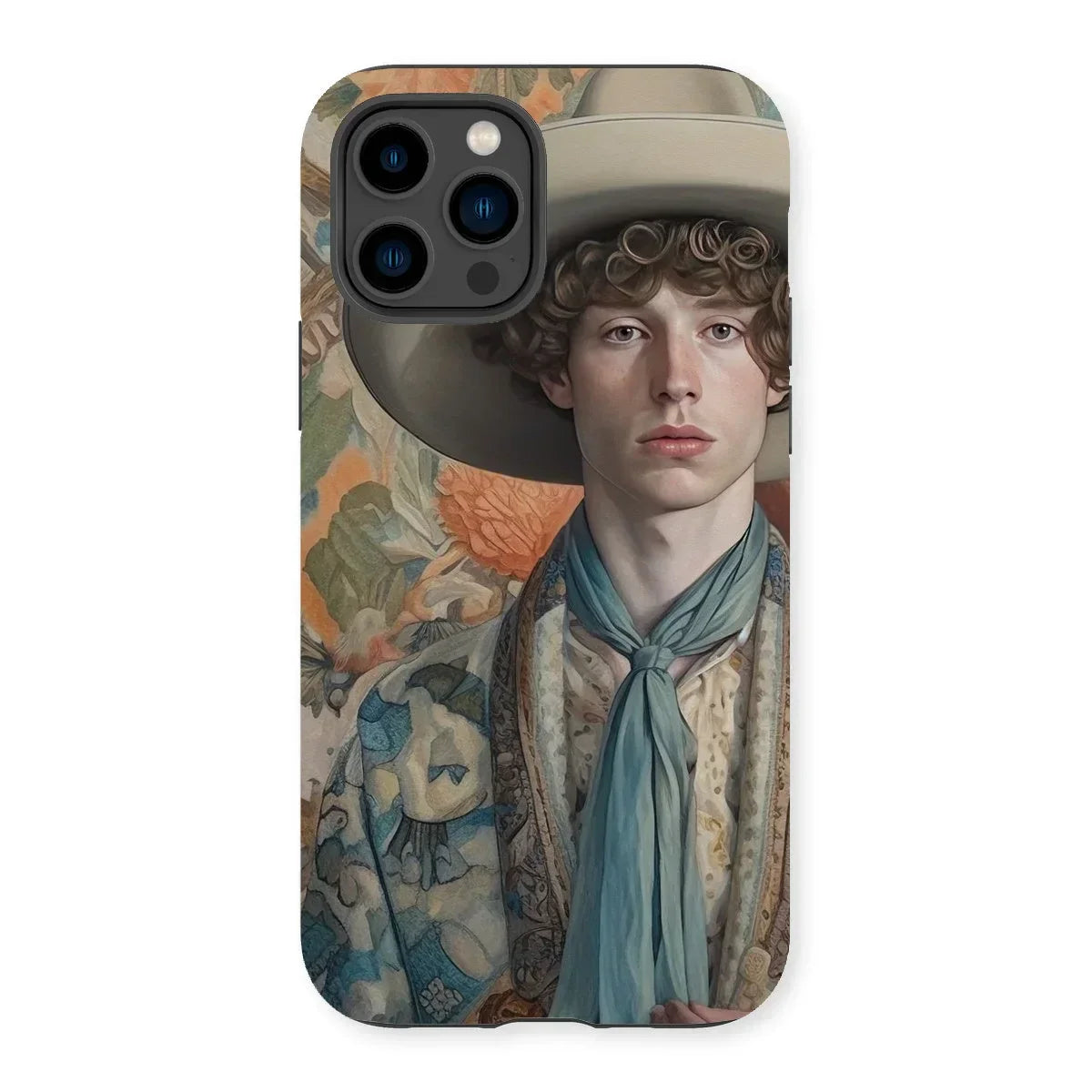 Theodore - Handsome Gay Cowboy Iphone Case, 14 Pro / Matte, Phone Case Portrait Young Person Cowboy Hat Ornate