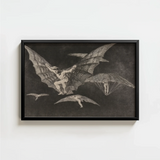 Black-framed Artwork Detailed Monochromatic Illustration Winged Figures Flight Goya Captures, Etched Copper, Madness Sharing