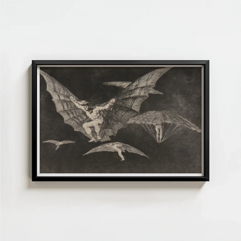 Black-framed Artwork Muscular Figure Detailed Wings Dark Skies Goya Captures, Etched Copper, Madness Sharing