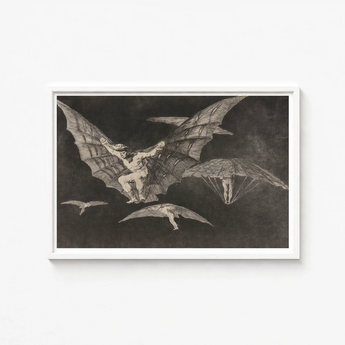 Framed Black-and-white Illustration Muscular Figure Bat-like Wings Air Goya Captures, Etched Copper, Madness Sharing