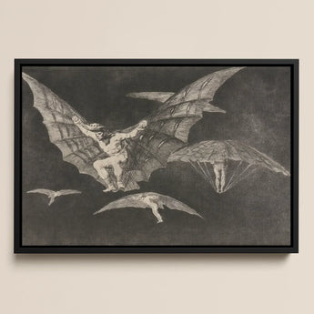 Where There’s a will Way - Francisco De Goya Art Print / Canvas Black-framed Artwork Monochromatic Winged Figures Flight Goya Captures,