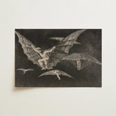 Black White Print Central Figure Bat-like Wings Surrounded Goya Captures, Etched Copper, Madness Sharing