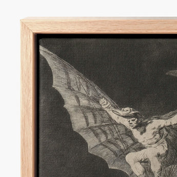 Framed Canvas Print Detailed Black-and-white Illustration Muscular Figure Goya Captures, Etched Copper, Madness Sharing