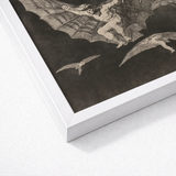 Framed Black-and-white Winged Figures Flight Enclosed Sleek White Goya Captures, Etched Copper, Madness Sharing