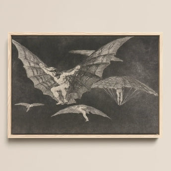 Where There’s a will Way - Francisco De Goya Art Print / Canvas Framed Black-and-white Winged Figures Flight Encased Light Wood Goya