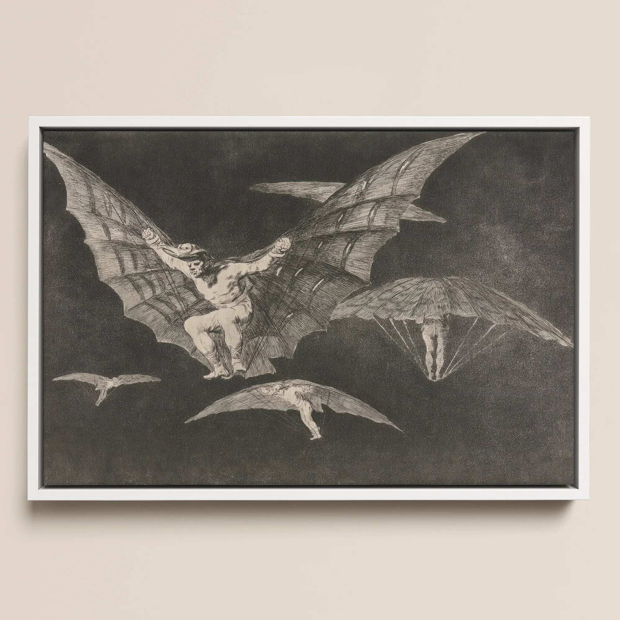 Where There’s a will Way - Francisco De Goya Framed Canvas, 18x12’’ / 46x31cm / White Floating Frame, Framed Black White Print Figures
