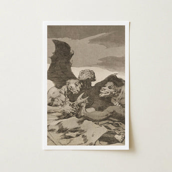 They Spruce Themselves Up - Francisco De Goya Art Print / Canvas Framed Black-and-white Grotesque Winged Figures Dramatic Scene Three