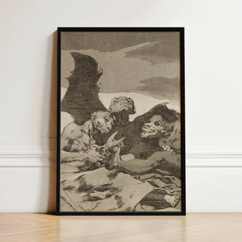 They Spruce Themselves Up - Francisco De Goya Art Print / Canvas Black-framed Artwork Dark Inked Illustration Demonic Figures Eerie Three,