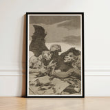 They Spruce Themselves Up - Francisco De Goya Art Print / Canvas Black-framed Artwork Detailed Grotesque Winged Figures Sepia Tones Three