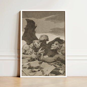 They Spruce Themselves Up - Francisco De Goya Art Print / Canvas Framed Black-and-white Grotesque Figures Wings Scissor Set Ornate Three