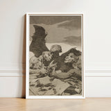 They Spruce Themselves Up - Francisco De Goya Art Print / Canvas Framed Black-and-white Illustration Grotesque Figures Wings Scissor Set