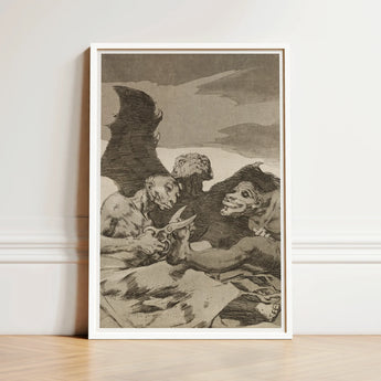 They Spruce Themselves Up - Francisco De Goya Art Print / Canvas Framed Black-and-white Illustration Grotesque Figures Wings Scissor Set