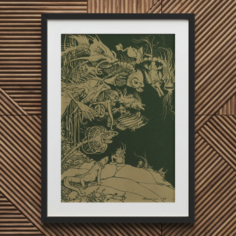 They’d such Very Odd Heads and Tails - Arthur Rackham Art Print, 20x30’’ / 51x76cm / Black Frame / 2’’ Matboard, Framed Dark Green Gold