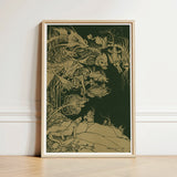 Framed Artwork Intricate Golden-hued Illustrations Fantastical Creatures Deep Arthur Rackham, Art Print, Tarnished Ochre