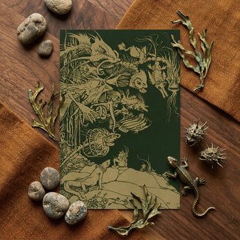 They’d such Very Odd Heads and Tails - Arthur Rackham Art Print / Canvas Dark Green Rectangular Art Print Intricate Gold-toned Linework