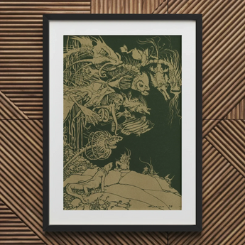 They’d such Very Odd Heads and Tails - Arthur Rackham Art Print / Canvas Framed Dark Green Gold Fantasy Illustration Arthur Rackham,