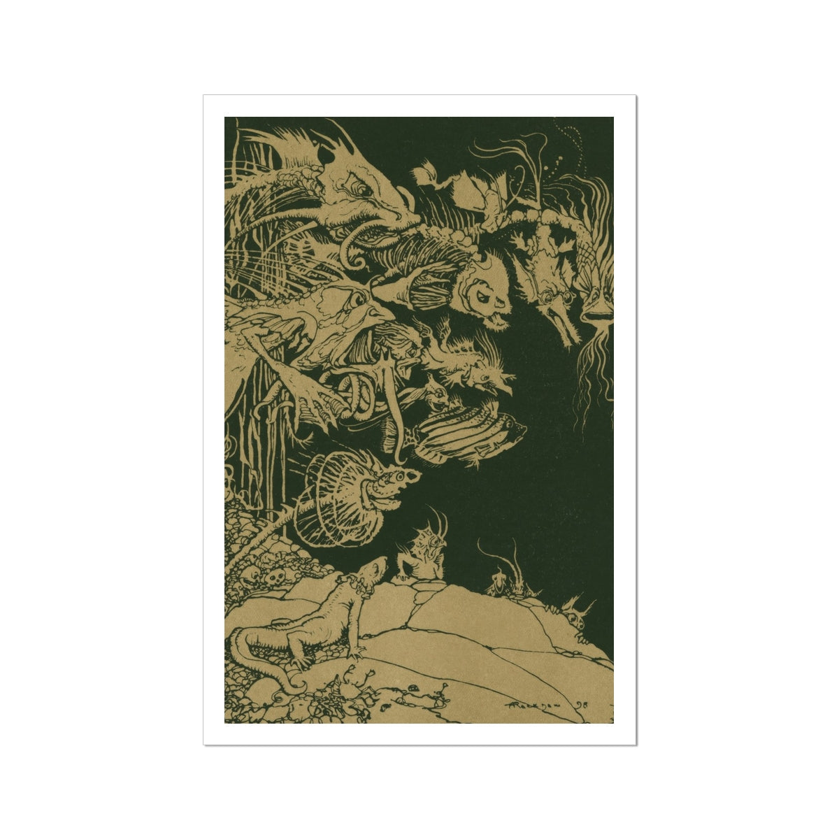 They’d such Very Odd Heads and Tails - Arthur Rackham Art Print, Intricate Two-tone Illustration Mythical Creatures Natural Forms Dark