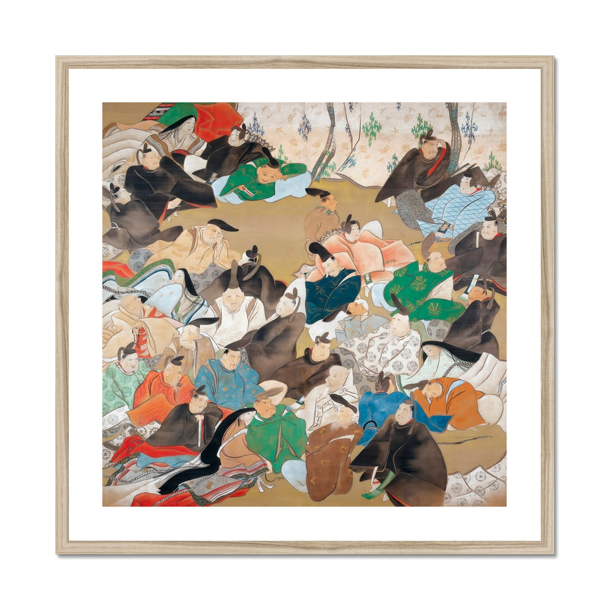 Thirty Six Poetic Immortals Ikeda Koson Art Print, Framed Japanese Painting Seated Figures