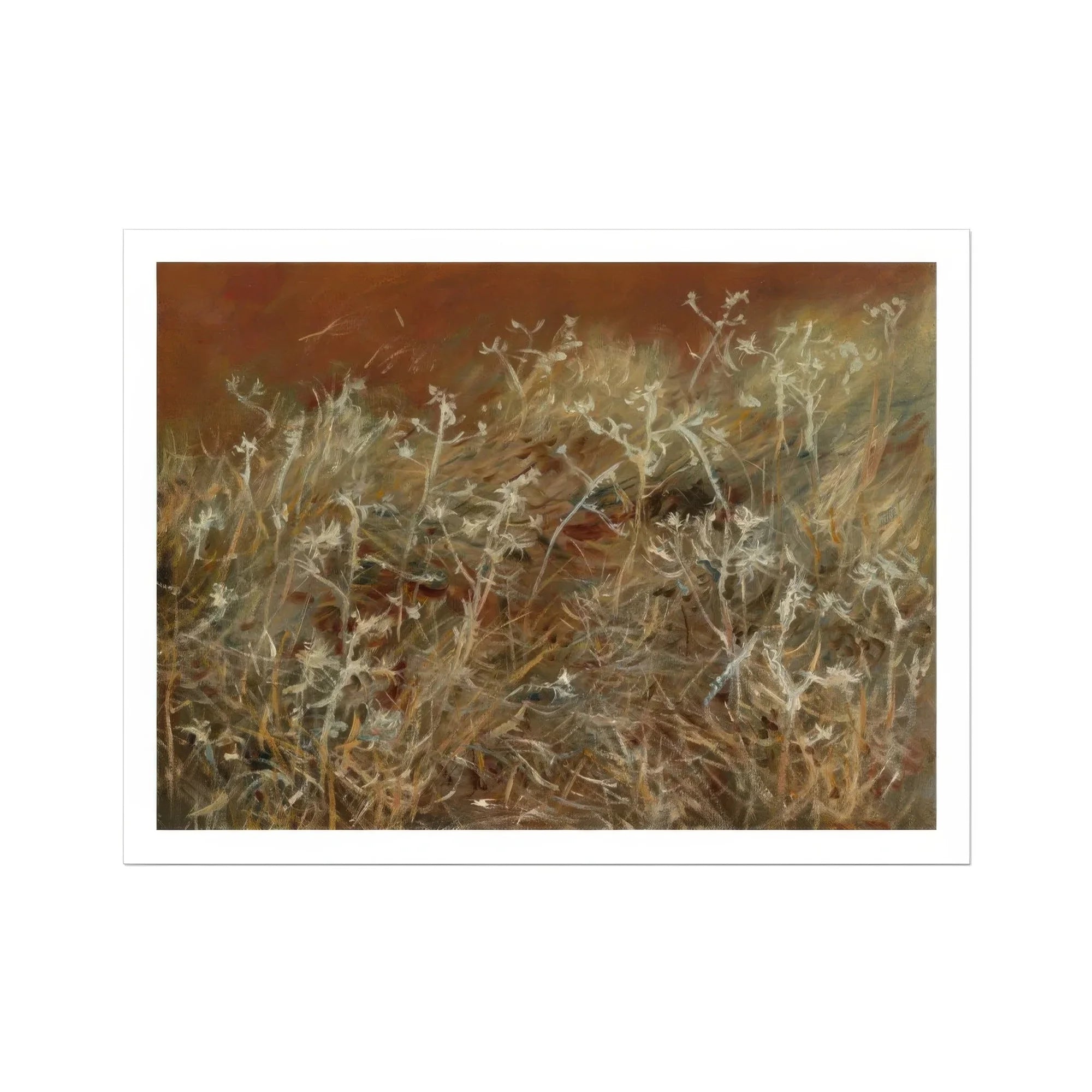 Thistles - John Singer Sargent En Plein Air Art Print, Delicate Dried Wildflowers Grasses Brown Backdrop