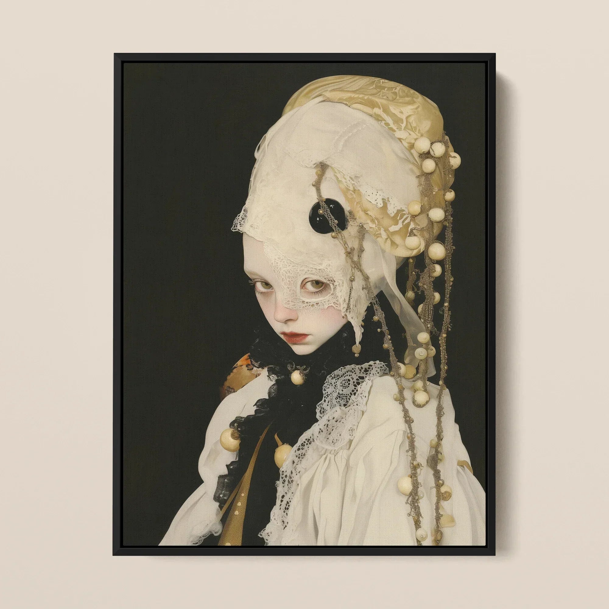 Thomasin - Queer White Witch Art Framed Canvas, 12x16’’ / 31x41cm / Black Floating Frame, Framed Portrait Woman Elaborate Costume