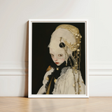Framed Portrait Doll-like Figure Ornate Cream-colored Lace Beaded Queer White Witch, Art, Vision Torn