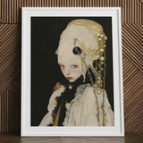 Thomasin - Queer White Witch Art Print / Canvas Framed Portrait Pale Doll-like Figure Ornate Cream Black Queer White Witch, Witch Art,