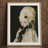 Thomasin - Queer White Witch Art Print / Canvas Framed Portrait Pale-skinned Figure Ornate Cream-colored Lace Bead-adorned Queer White
