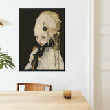 Thomasin - Queer White Witch Art Print / Canvas Framed Portrait Young Girl Ornate Cream-colored Headdress Adorned Queer White Witch, Witch
