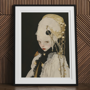 Thomasin - Queer White Witch Art Print, Framed Portrait Pale Doll-like Figure Long Blonde Hair