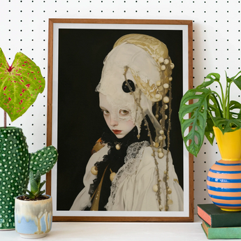 Thomasin - Queer White Witch Art Print, Framed Portrait Pale Figure Elaborate White Hairstyle Dark