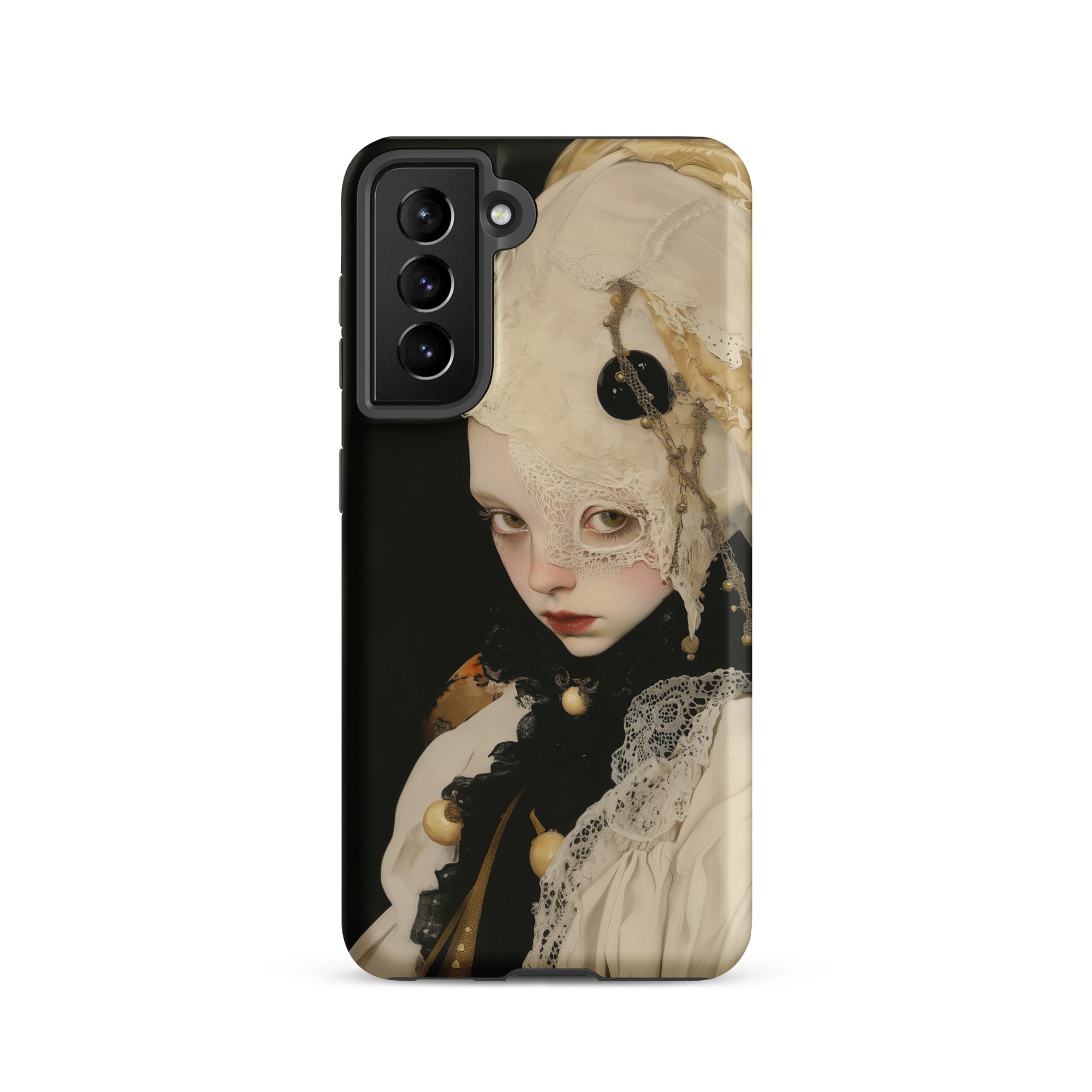 Thomasin Queer White Witch Samsung Case, Galaxy S21 / Matte, Black Smartphone Case Gothic Inspired Portrait Person White Lace Adorned