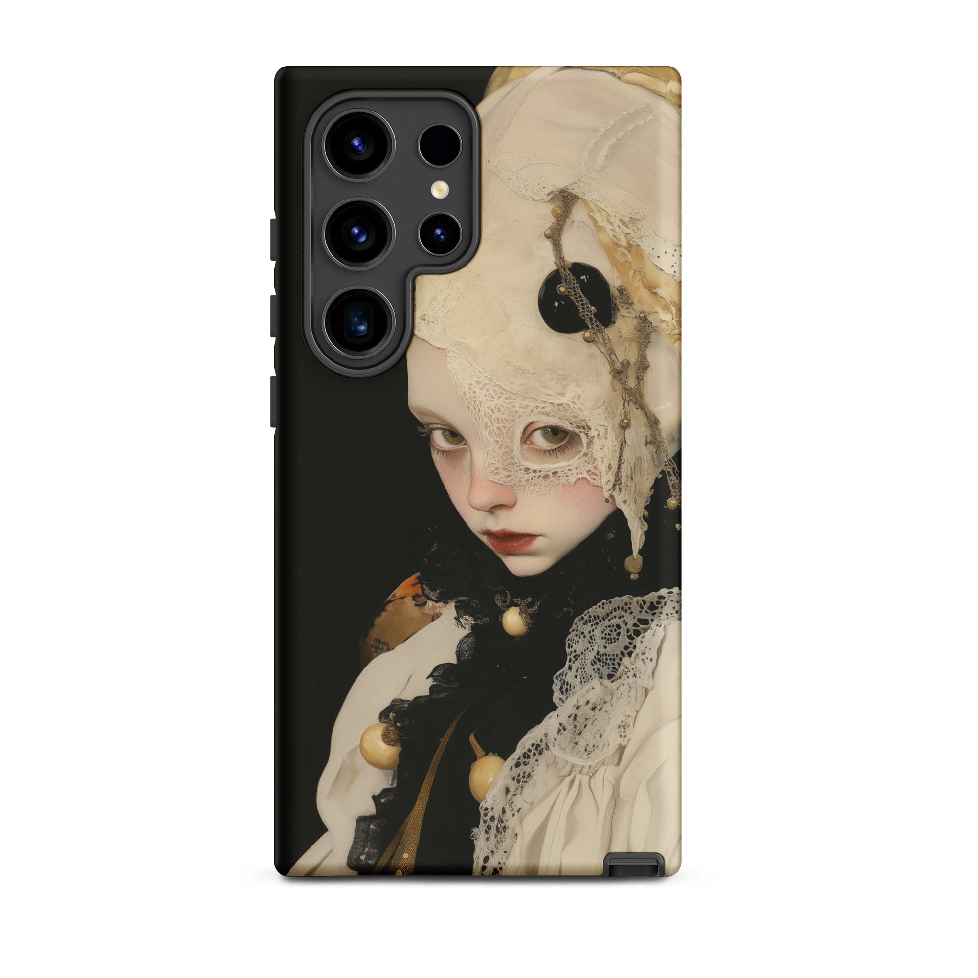 Thomasin Queer White Witch Samsung Case, Galaxy S24 Ultra / Matte, Black Smartphone Case Whimsical Doll Like Portrait