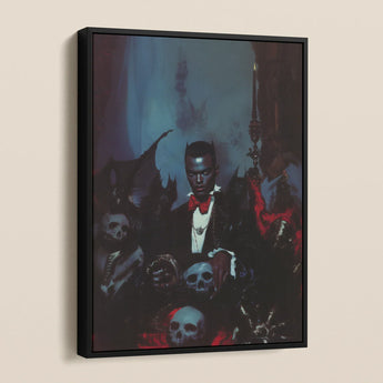 Thorne - Gay Black Dracula Art Framed Canvas, Framed Painting Dark-skinned Figure Tuxedo Red Bow Tie