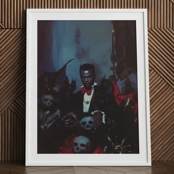 Framed Black Dracula art print with gothic elements