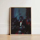 Framed Artwork Dark Gothic Portrait Man Formal Attire Gay Black Dracula, Art, Commanding Presence