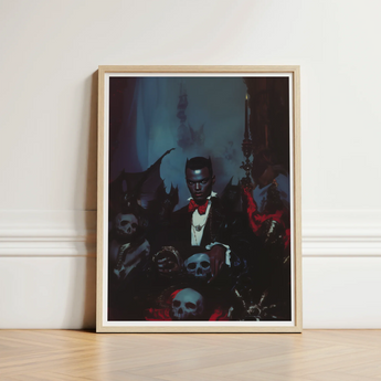 Framed Art Print Dark Gothic Portrait Man Formal Gay Black Dracula, Commanding Presence