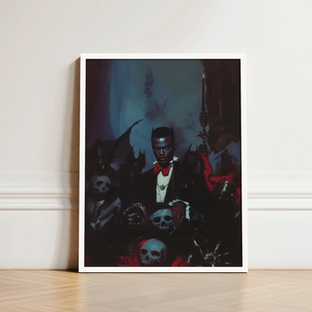 Framed Artwork Dark Gothic Portrait Man Formal Attire Gay Black Dracula, Art, Commanding Presence