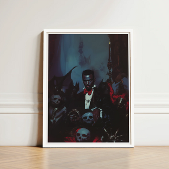 Framed Artwork Dark Gothic Scene Central Figure Formal Gay Black Dracula, Art, Commanding Presence