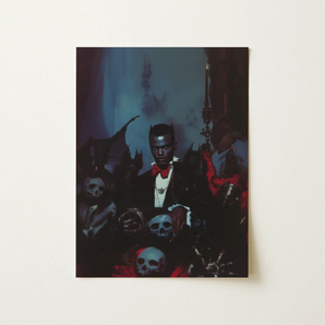Thorne - Gay Black Dracula Art Print / Canvas Dark Gothic-themed Poster Man Formal Attire Surrounded Skulls Gay Black Dracula, Dracula Art,