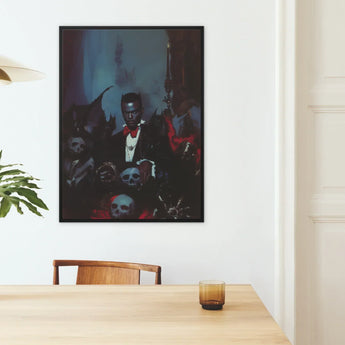 Thorne - Gay Black Dracula Art Print / Canvas Black-framed Artwork Man Formal Attire Surrounded Skulls Dark Gay Black Dracula, Dracula Art,