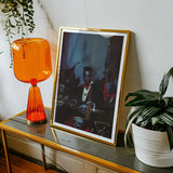 Thorne - Gay Black Dracula Art Print / Canvas Framed Concert Photograph Alongside Orange Glass Table Lamp Gay Black Dracula, Dracula Art,